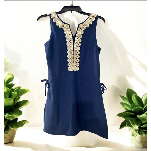 Lilly Pulitzer Embroidered Donna‎ Romper Womens Size 0 Resort Wear Blue Gold XS